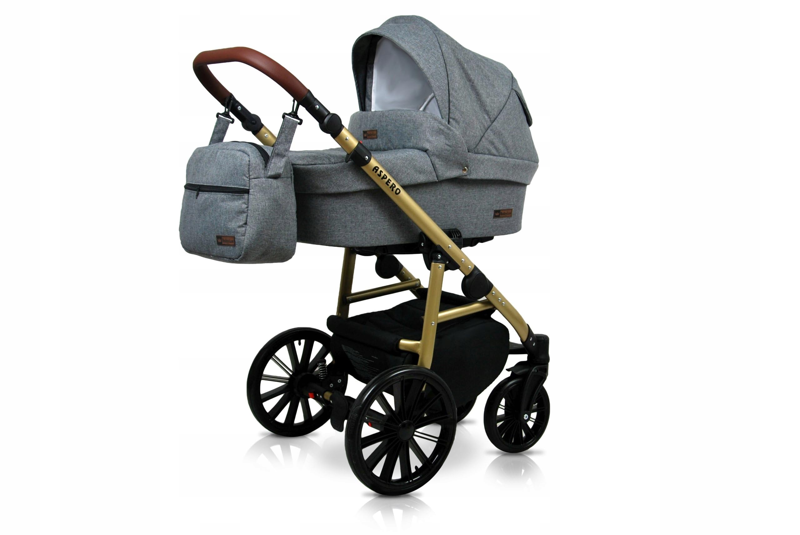 BabyLux® Wózek dziecięcy kompletny zestaw 4 w 1 - Aspero - w tym gondola dla niemowląt, wędka, fotelik samochodowy, podstawa ISOFIX - system kombinowany dla niemowląt, z torbą do przewijania itp.