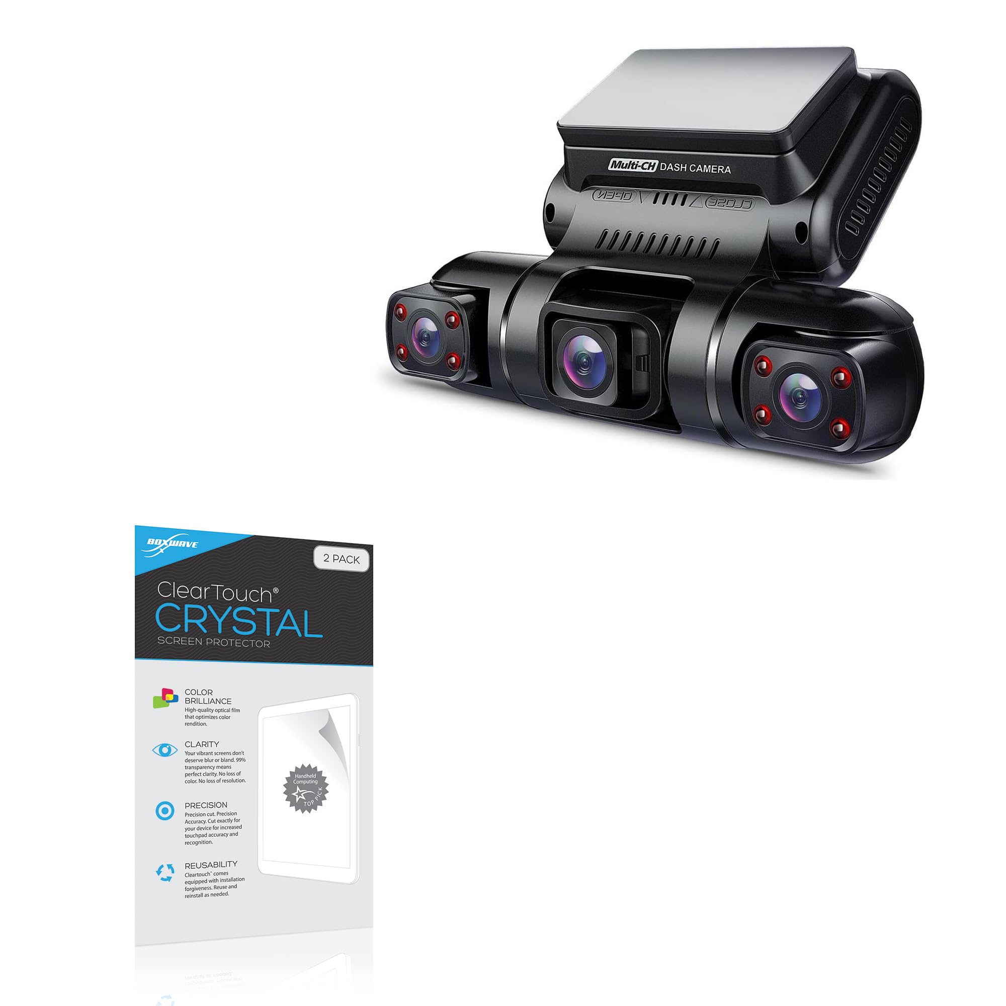 BoxWave Screen Protector Compatible with PRUVEEO D30H Dash Cam - ClearTouch Crystal 2-Pack HD Film Skin - Shields