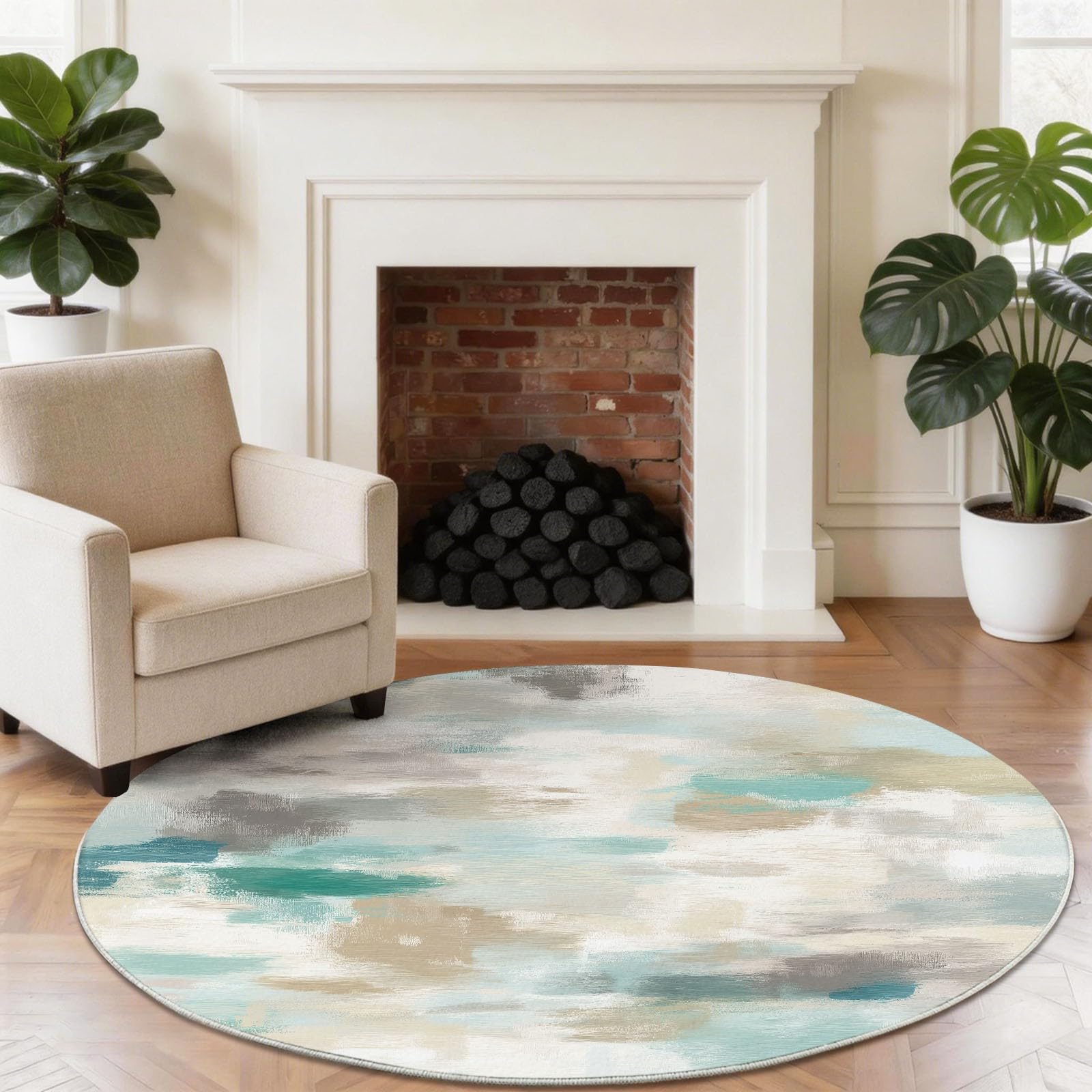 Okrągły dywan 120 cm Minimalistyczny Nordic Blue Canard Grey Kolorowe klocki Okrągły dywan, miękki, antypoślizgowy, nadający się do prania - Nadaje się do sypialni, wejścia, jadalni, pokoju rodzinnego
