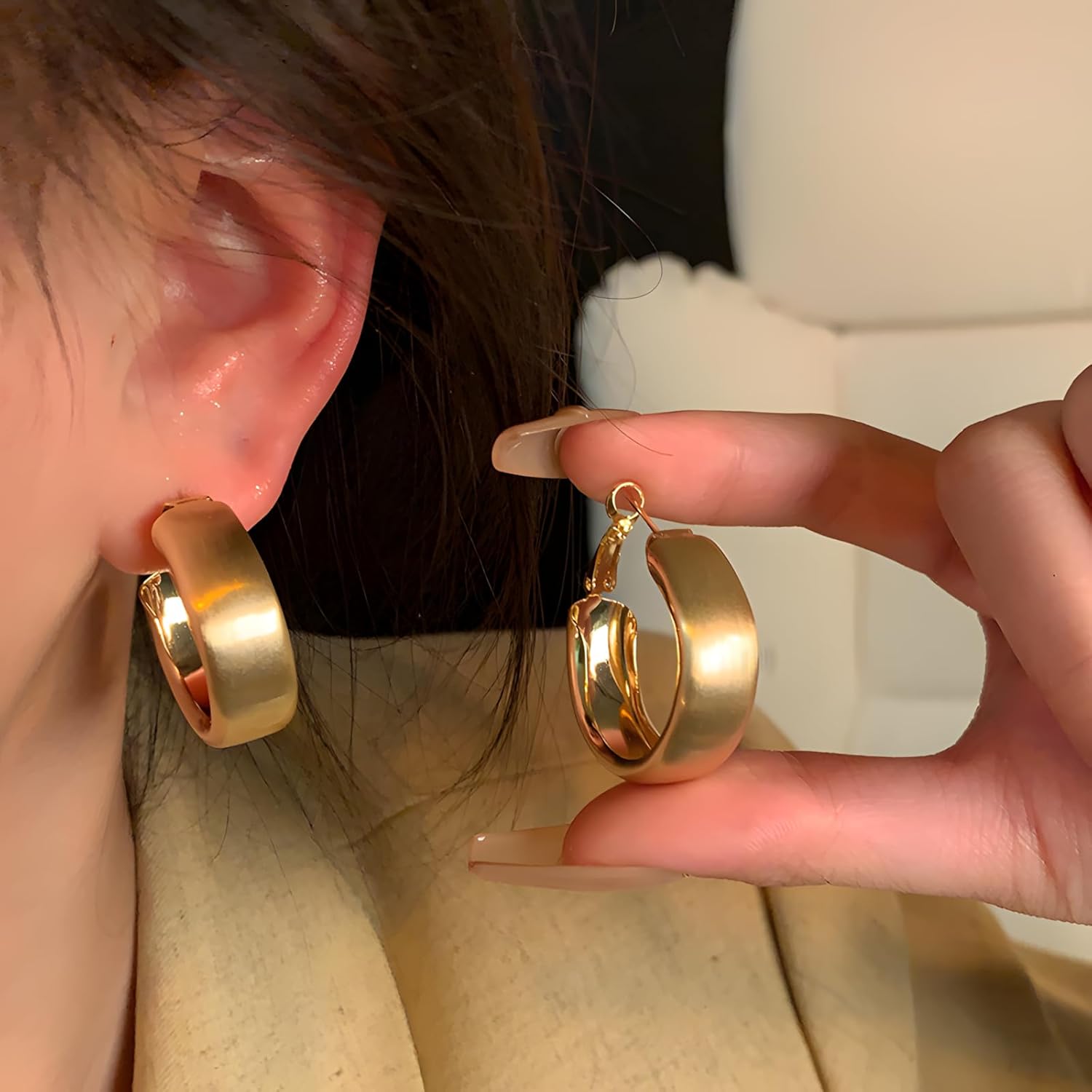 14K Gold Plated Chunky Hoop Earrings for Women Minimalism Thick Circle Earrings - Image 4