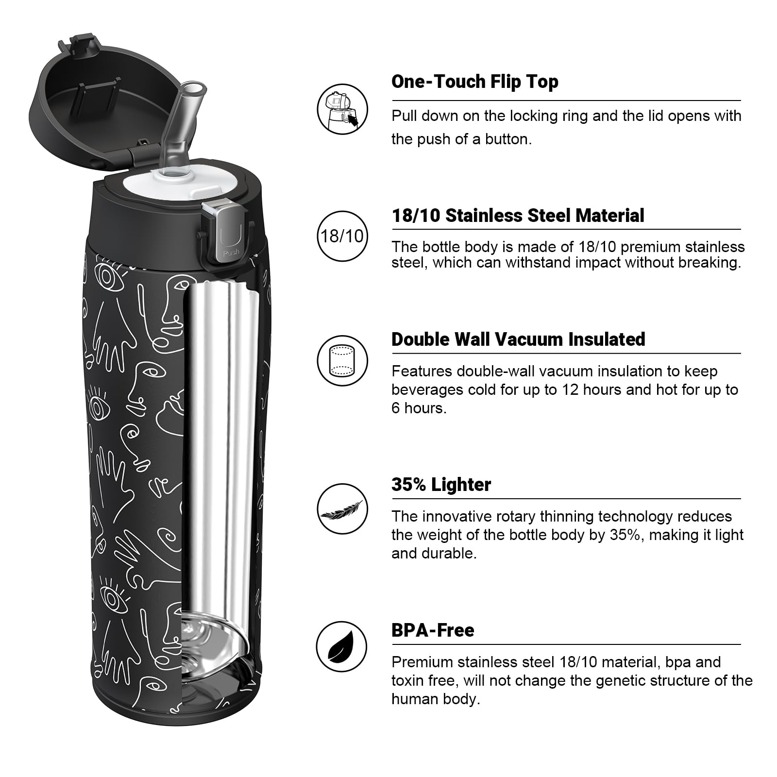 Super Sparrow Borraccia Termica Cannuccia, Borraccia in Acciaio Inox - 350ml, 500ml, 750ml, 950ml - Senza BPA Tazza Borracce Termiche, Bottiglia Termica per Bambini, Scuola, Sportiva