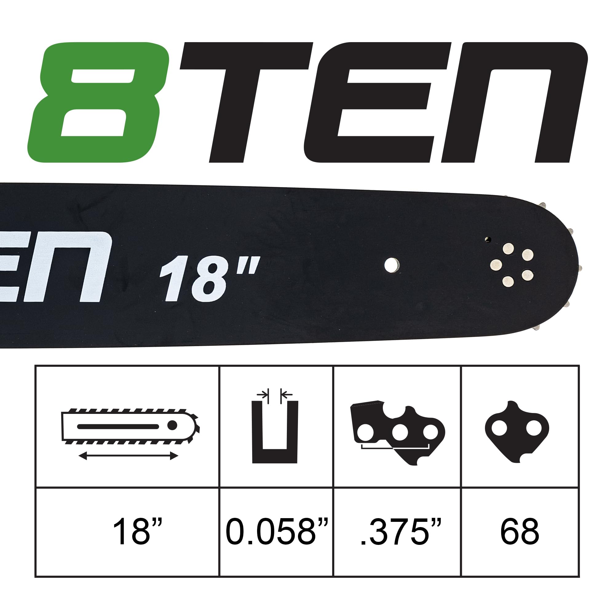 Amazon.com: 8TEN 18 Inch Chainsaw Guide Bar .058 3/8 68DL Chain