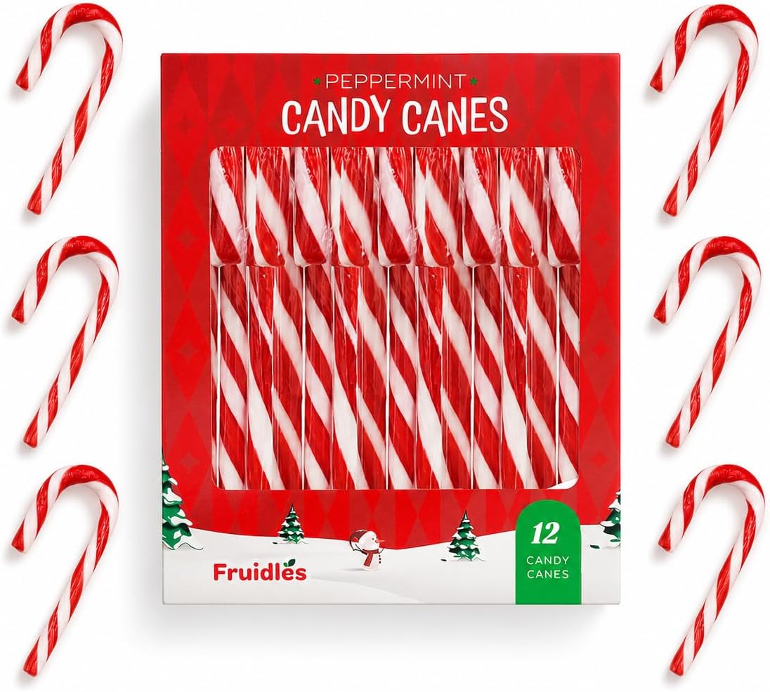 Fruidles 12-Pack Christmas 5 Inch Candy Canes Suckers, Peppermint Flavor, Individually Wrapped (12-Pack)