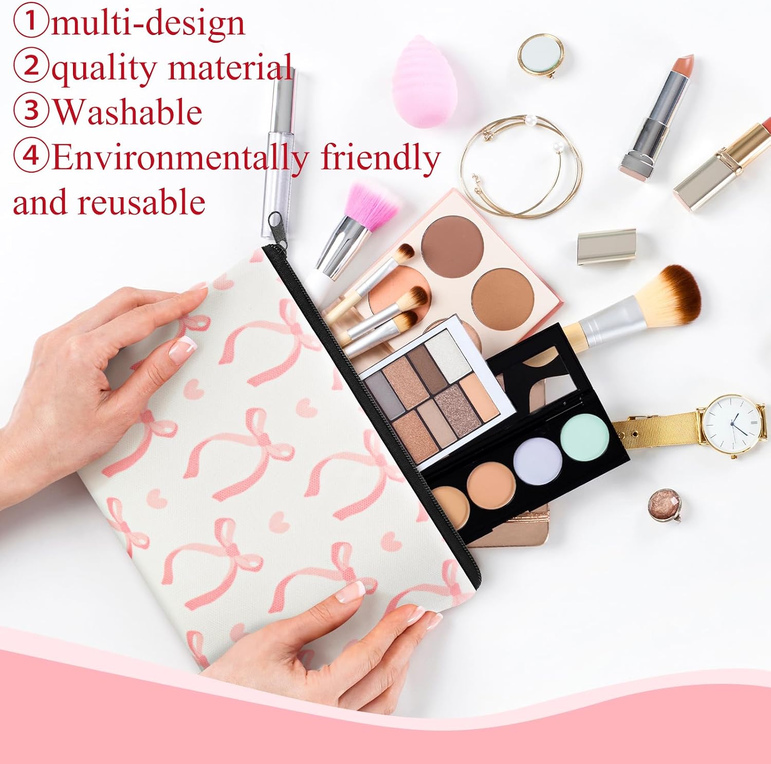 6 Pcs Pink Bow Makeup Bag Gifts for Women Coquette Bow Cosmetic Bag Bulk Preppy Travel Makeup Pouch Aesthetic Portable Versatile Zipper Pouch Birthday Gifts(Classic Style)