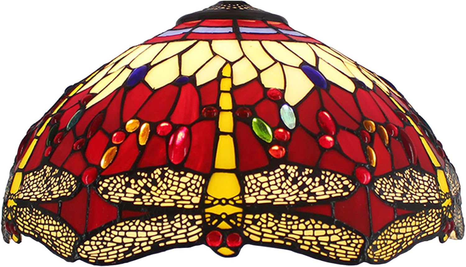 Tiffany Lamp Shade Replacement 16X8 Inch Red Dragonfly Stained Glass Bead Lampshade Only with Cap Vintage Home Decor Light Cover Fit for Table Lamp Pendant Light Floor Lamp Ceiling Fixture
