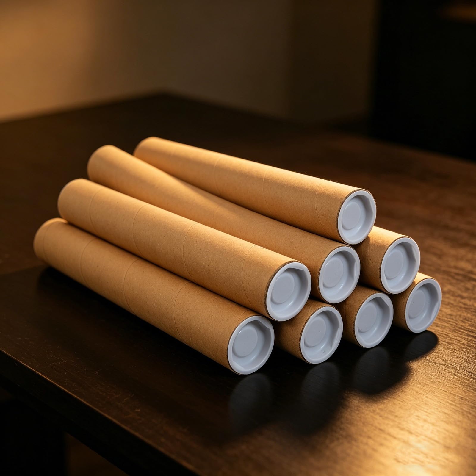 12 Piezas Tubo de Cartón Kraft Color Caqui con Tapas para Embalaje y Envío, Reutilizable y Ligero, Adecuado para Organizar en Casa y Proteger Planos y Manualidades