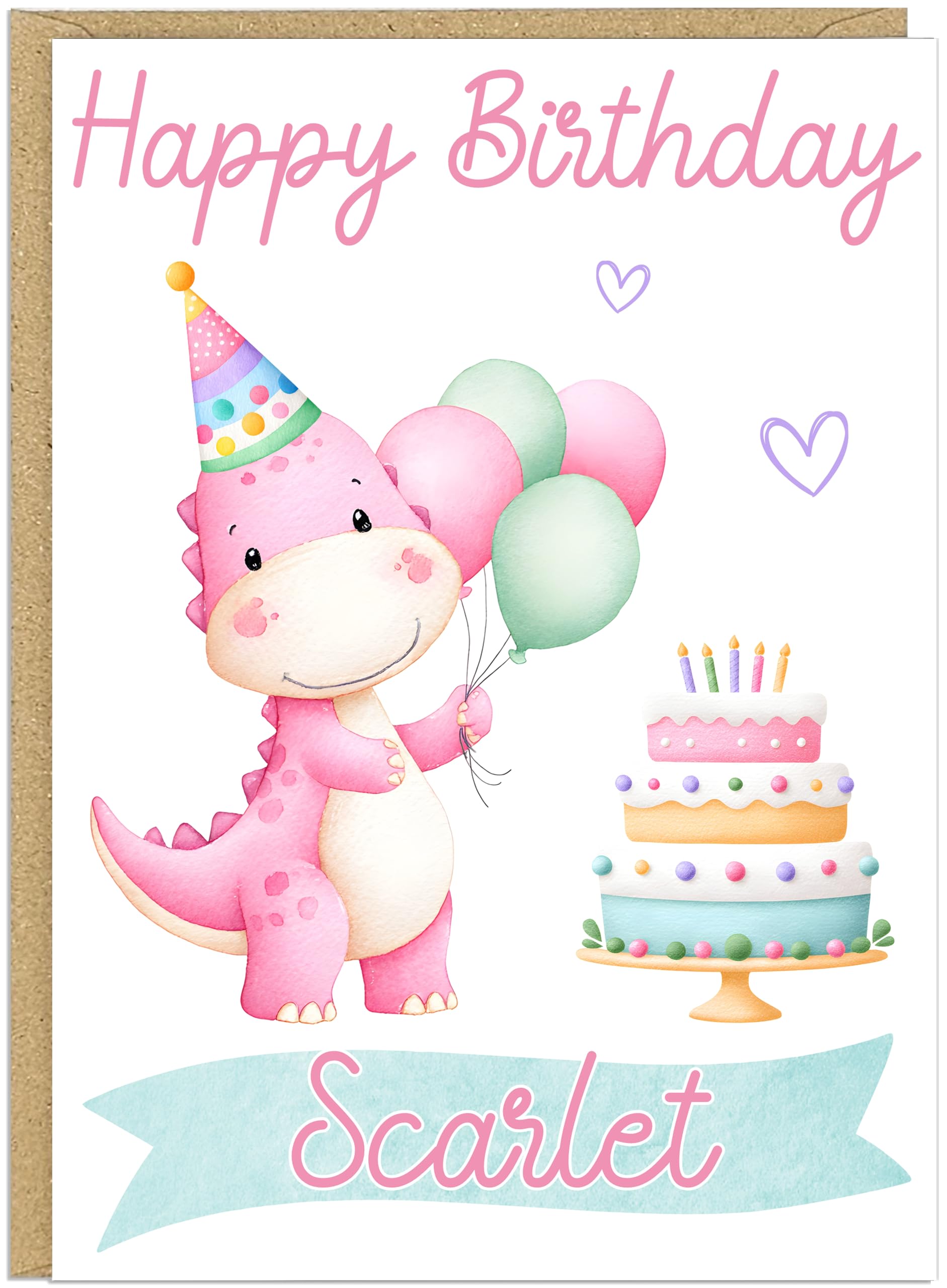 Personalised Happy Birthday Dino Card For Children - Cute Pastel Dinosaur Balloons Design - Add Child's Name For Girls Boys Kids Birthday Greetings Card Keepsake (Design 1)
