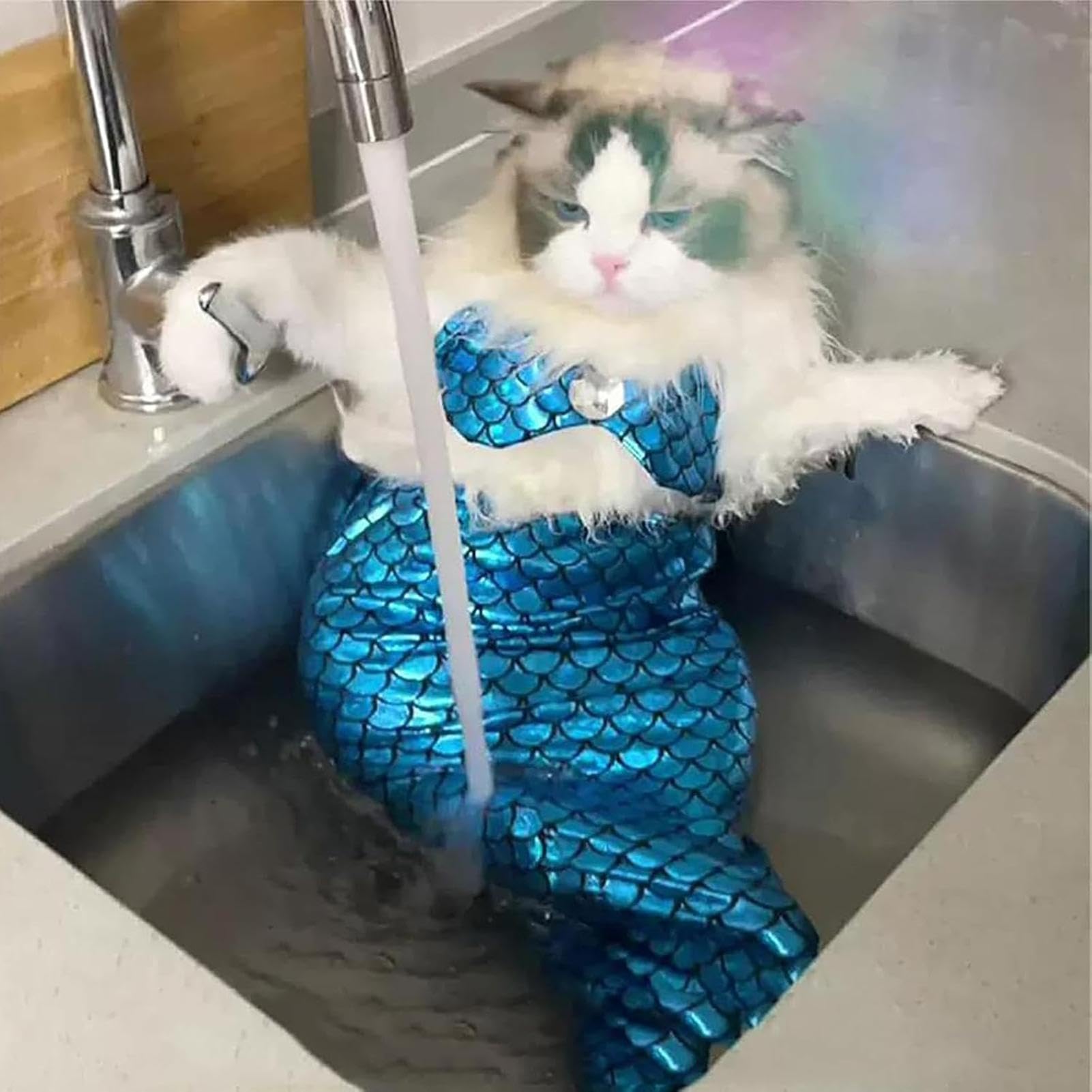 Amazon | 猫の人魚のコスチューム、面白い猫の人魚の衣装、小型犬 