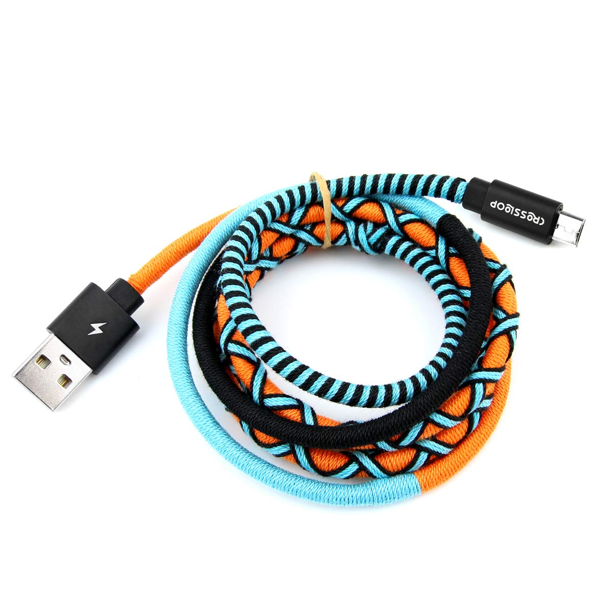 Crossloop PowerPro Designer USB A to Micro USB Charging Cable, 1 Meter (Orange,Blue & Black)