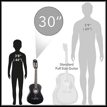 Ashthorpe 30-inch Kids Acoustic Guitar (Black), Beginner Starter Kit with Gig Bag, Extra Strings, Strap, Picks, and Lessons