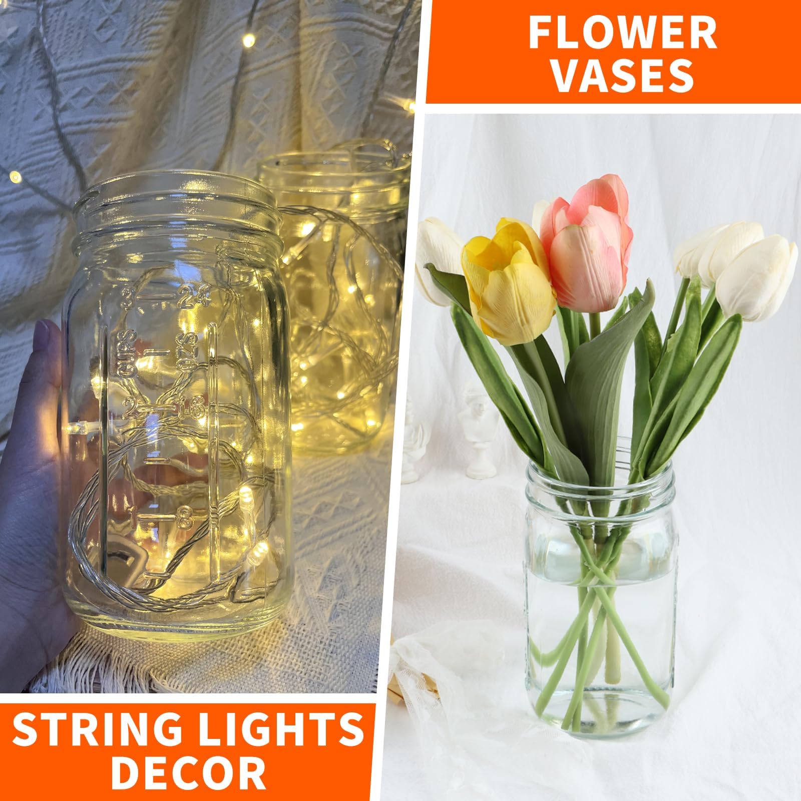 HWASHIN Wide Mouth Mason Jars 32 oz, 12 Pack Clear Glass Mason Jars with Airtight Lids and Bands, Quart Canning Jars for Preserving, Canning, Meal Prep, Pickling