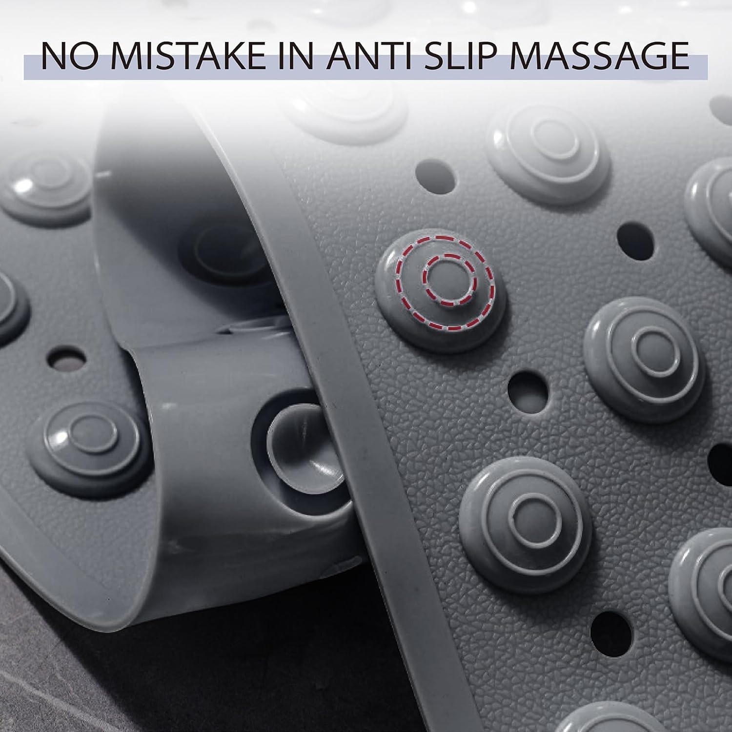 Bathtub and Shower Mats with Massage Brush, Non Slip Soft Bath Tub Mat with Suction Cups and Drain Holes for Bathroom Floor for Wet Areas, Quick Drying, 35x24 Inch, Gray