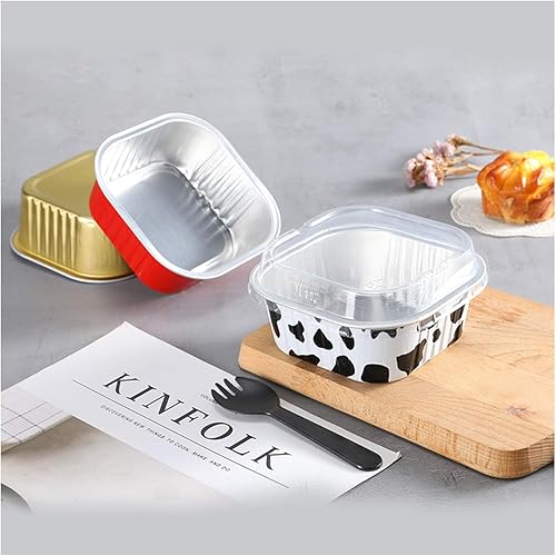 Miniatura 6 de EUSOAR Ramequines desechables con tapas, 10 onzas, 50 tazas cuadradas para hornear con tapas, 10.1 fl oz, forros para muffins, aperitivos, postres,