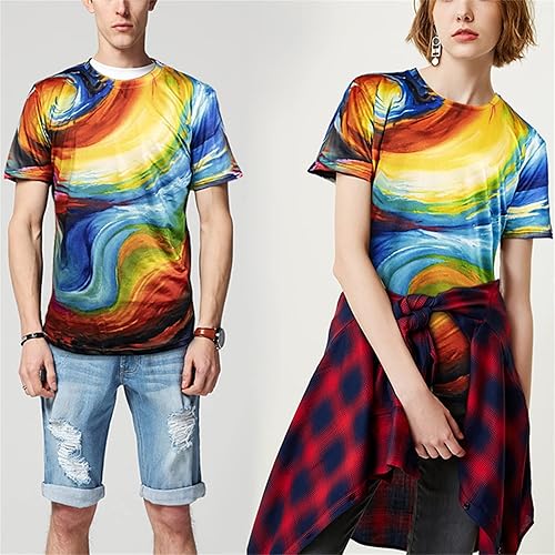 Miniatura 3 de Asylvain Camiseta unisex con gráficos 3D, diseño colorido, manga corta, cuello redondo, digital para jóvenes