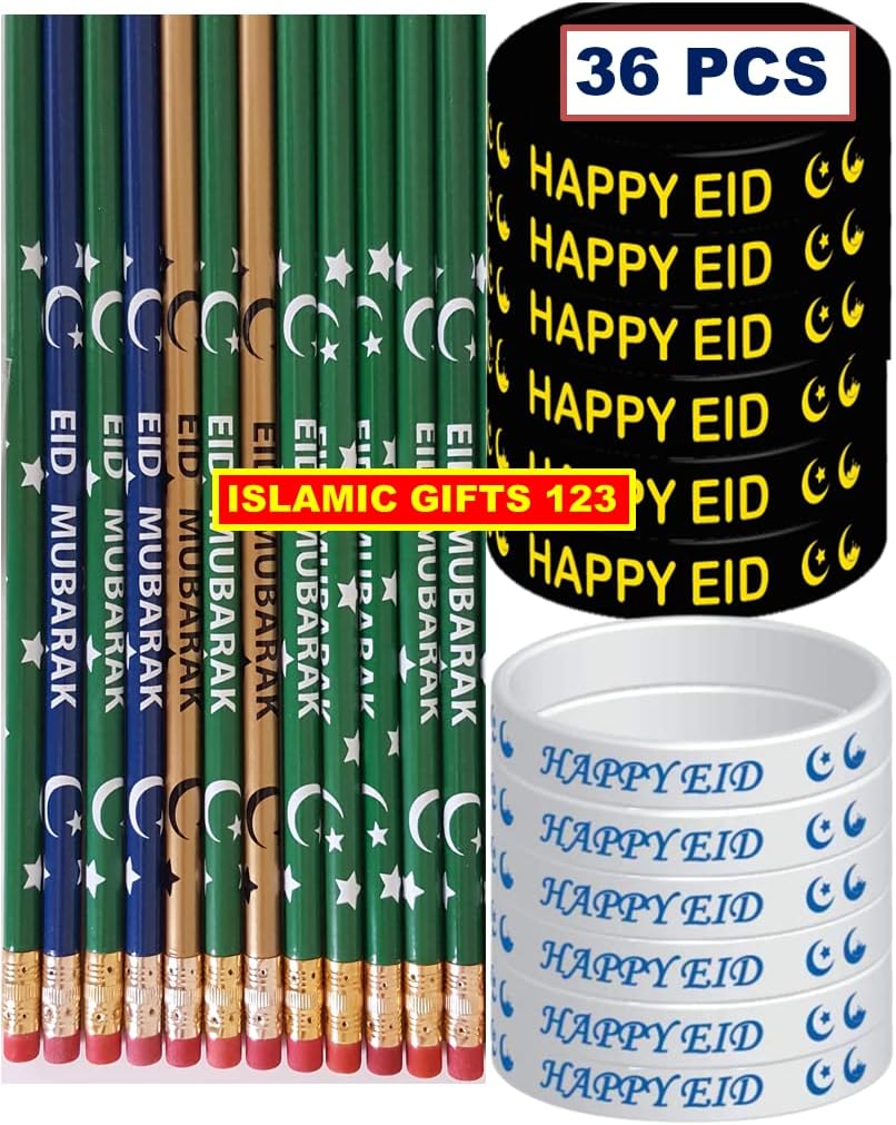 Eid Pencils Eid wristbands (36 Pack) Eid favors Eid Mubarak decoration Eid decor Eid gifts Islamic wall decoration Eid Customized Party Favors