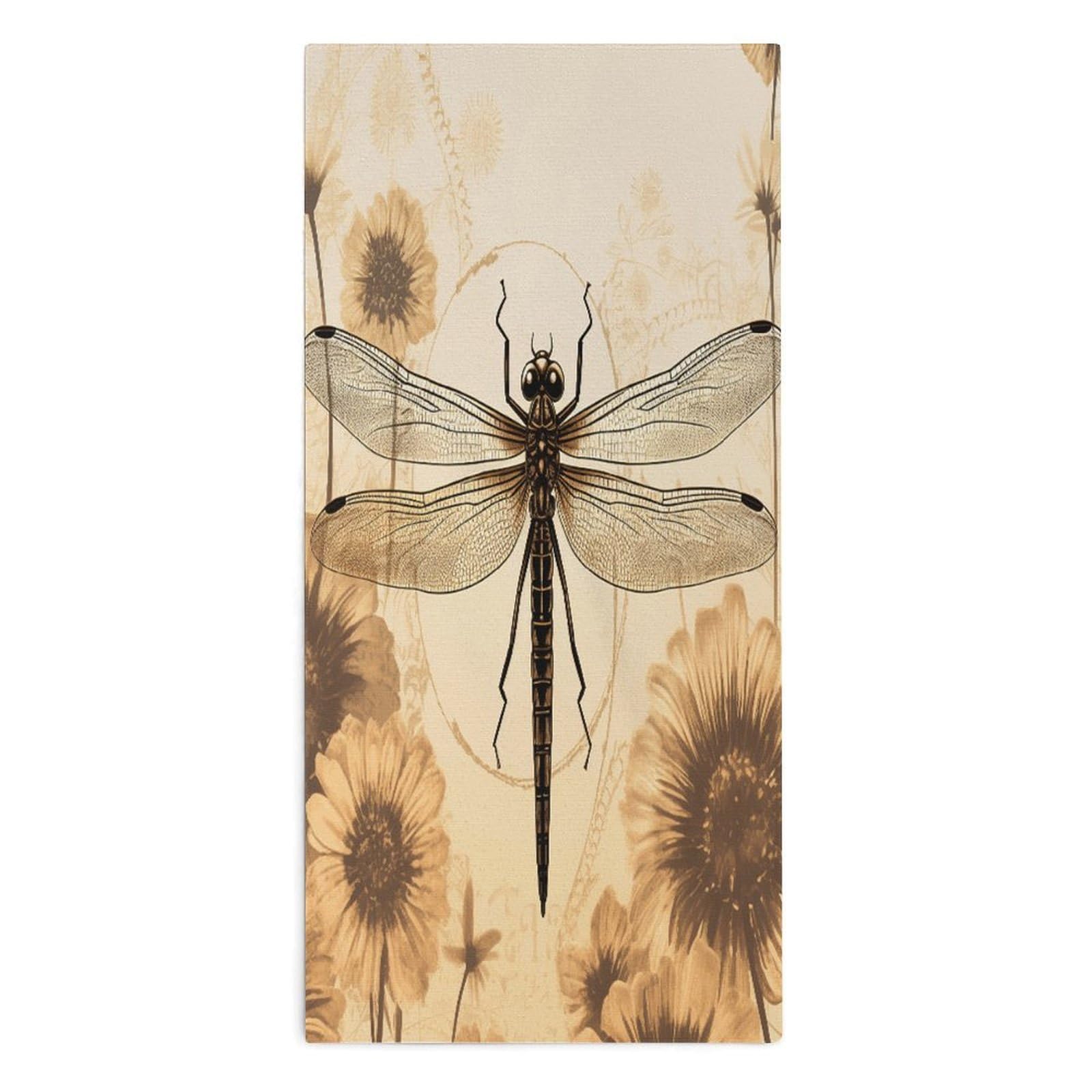 Fodpand Style Dragonfly On Sunflower Microfiber Towels, Decorative Bath Towel Soft & Lightweight, Hand Towels Multipurpose Use For Bathroom, Pool, Gym, Spa, And Hotel Use