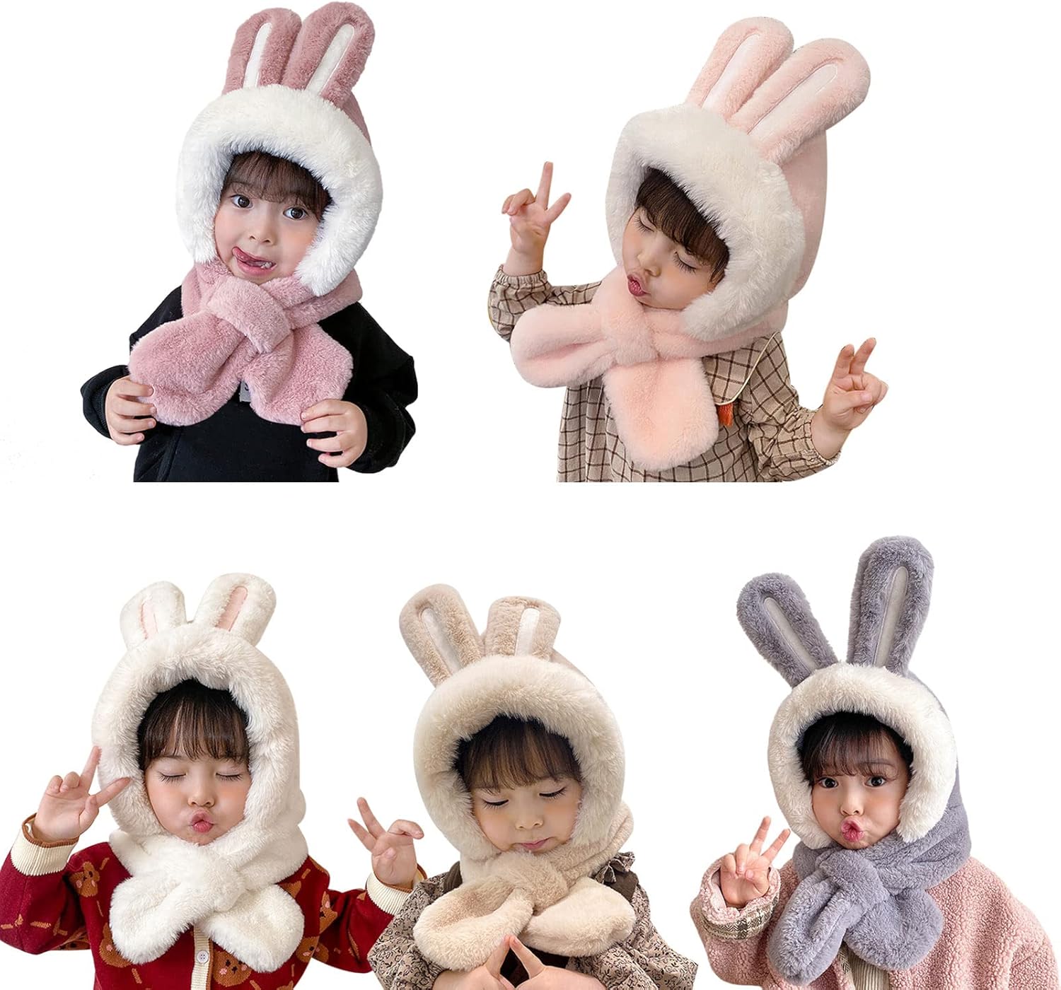 Scarf,Kids Winter Hat Warm Plush Scarf Hats Thick Earflap Hooded with Rabbit Ears Decoration for Boys Girls Ages 3-8 Scarf(Pink)