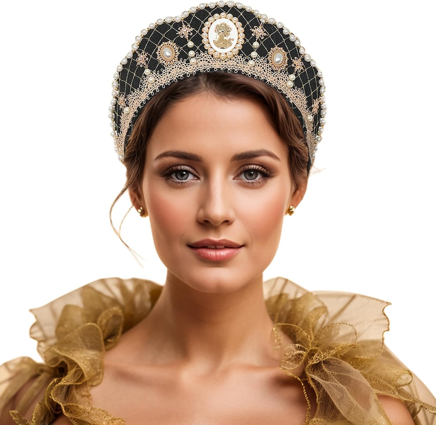 Anne Headwear Elizabethan Retro Tudor Headpiece Coronet Hood Hat Halloween Hair Accessory
