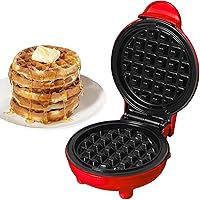 OVENTE WM215R Mini Waffle Maker 550W, 4-Inch Non-Stick Plates, Fast Heat Overheat Protection for Chaffles Hash Browns, Red Compact Kitchen Essential