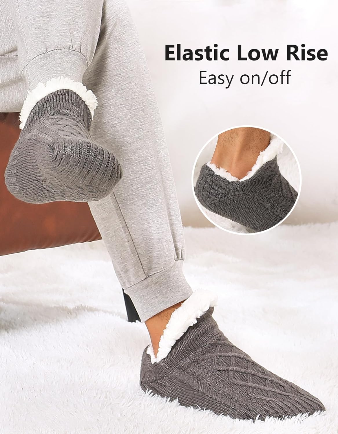 SIMIYA Winter Slipper Socks for Men Women with Grippers – Warm, Fuzzy, Fleece-Lined, Non-Slip, Cozy & Thick for Cold Weather - Image 2