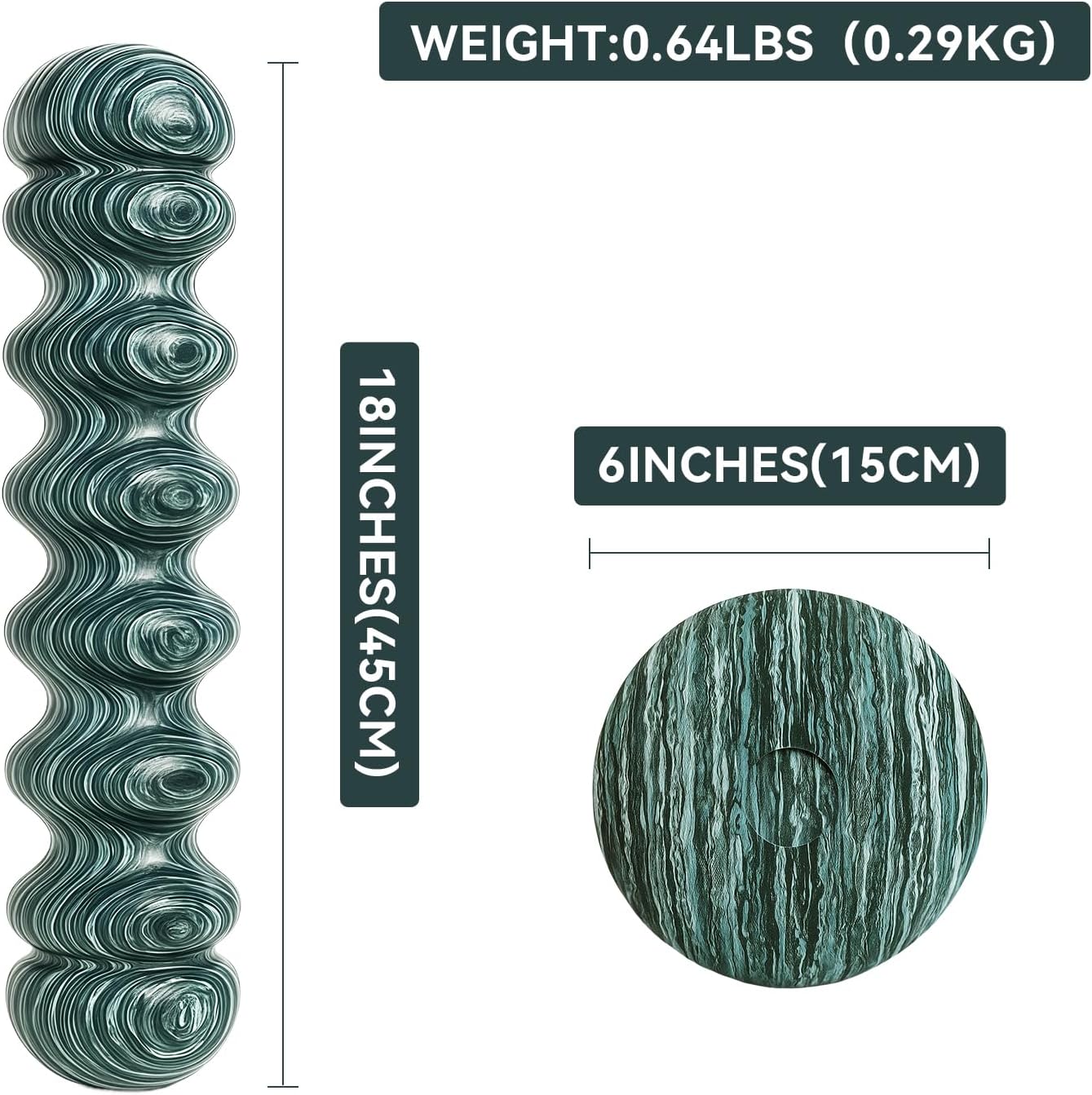 High-Density Foam Roller for Deep Muscle Massage of Legs & Back, Releases Muscle Pain, Pilates Fitness Yoga Pillar （Green Wave）