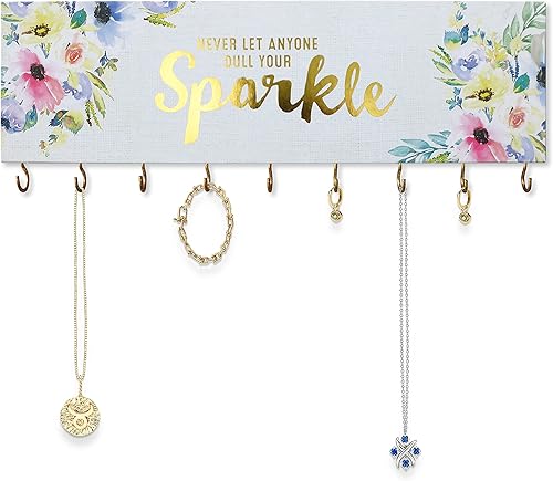 Miniatura 4 de SANY DAYO HOME Organizador de joyas montado en la pared, moderno soporte de madera con 9 ganchos de metal para collares, anillos, aretes, pulseras