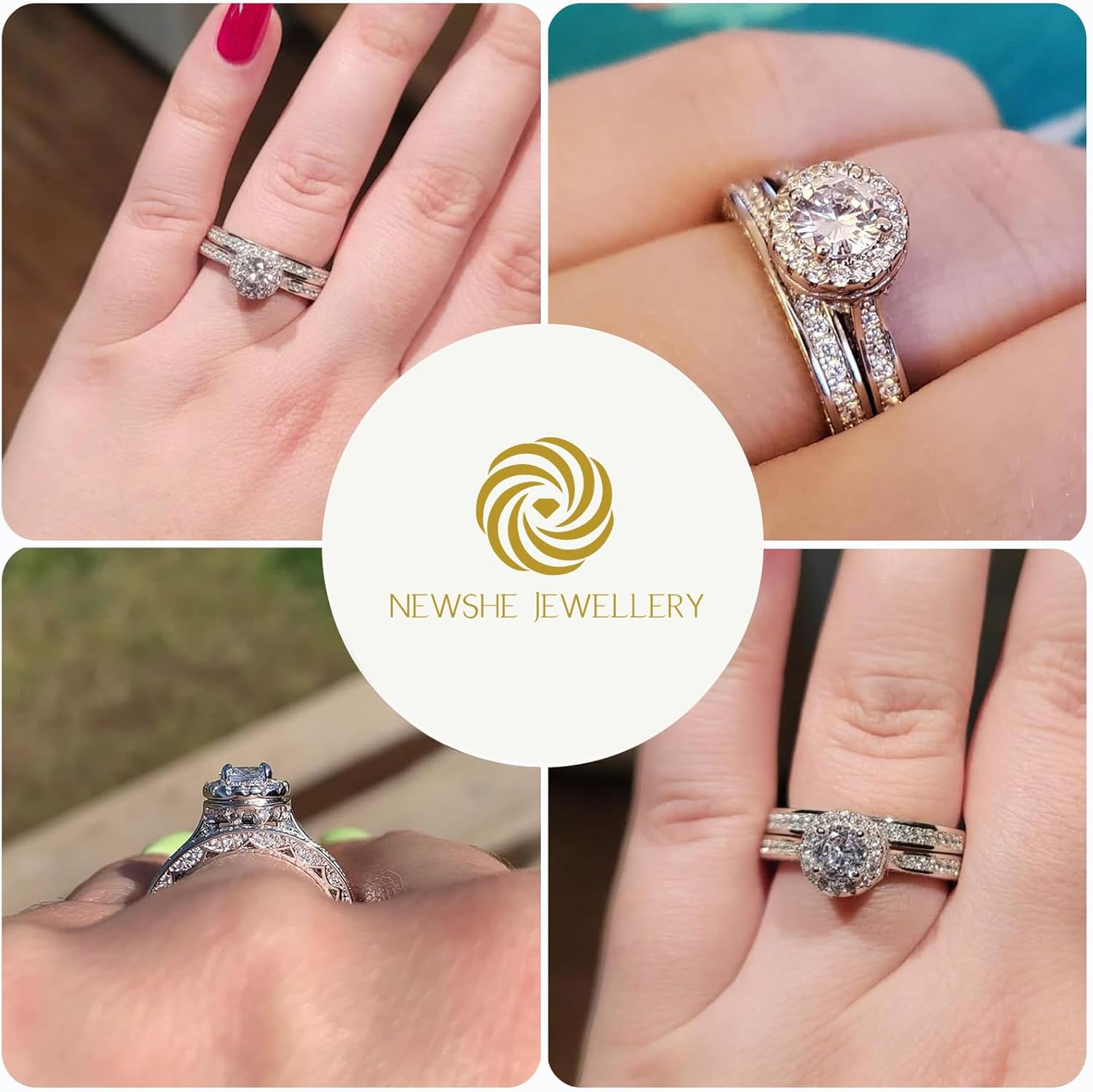 Newshe Jewellery Wedding Rings Set for Him and Her Women Mens Tungsten Bands Cubic Zirconia Round 925 Sterling Silver Engagement Bridal Promise Size 5-13