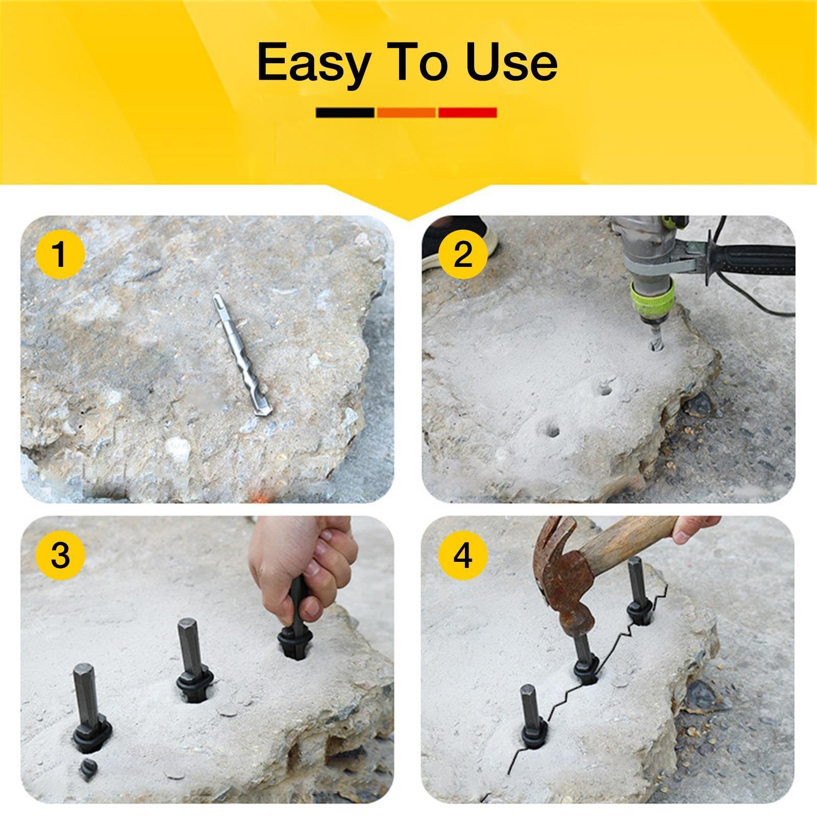 Cuñas para partir piedras - Cuña para piedras de alta resistencia, herramientas para partir piedras Granitos | Cortador de piedra con cabeza de diamante, cincel en, cuña para cantera, cantos