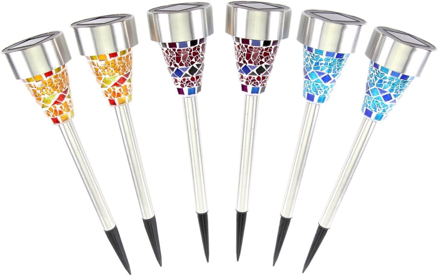 6 Pack of Solar Poth Lights, SimPra Solar Mosaic Border Garden Path Lights, Garden Decoration Stake Lights Outdoor Party & Christmas Gift (6 Pack)