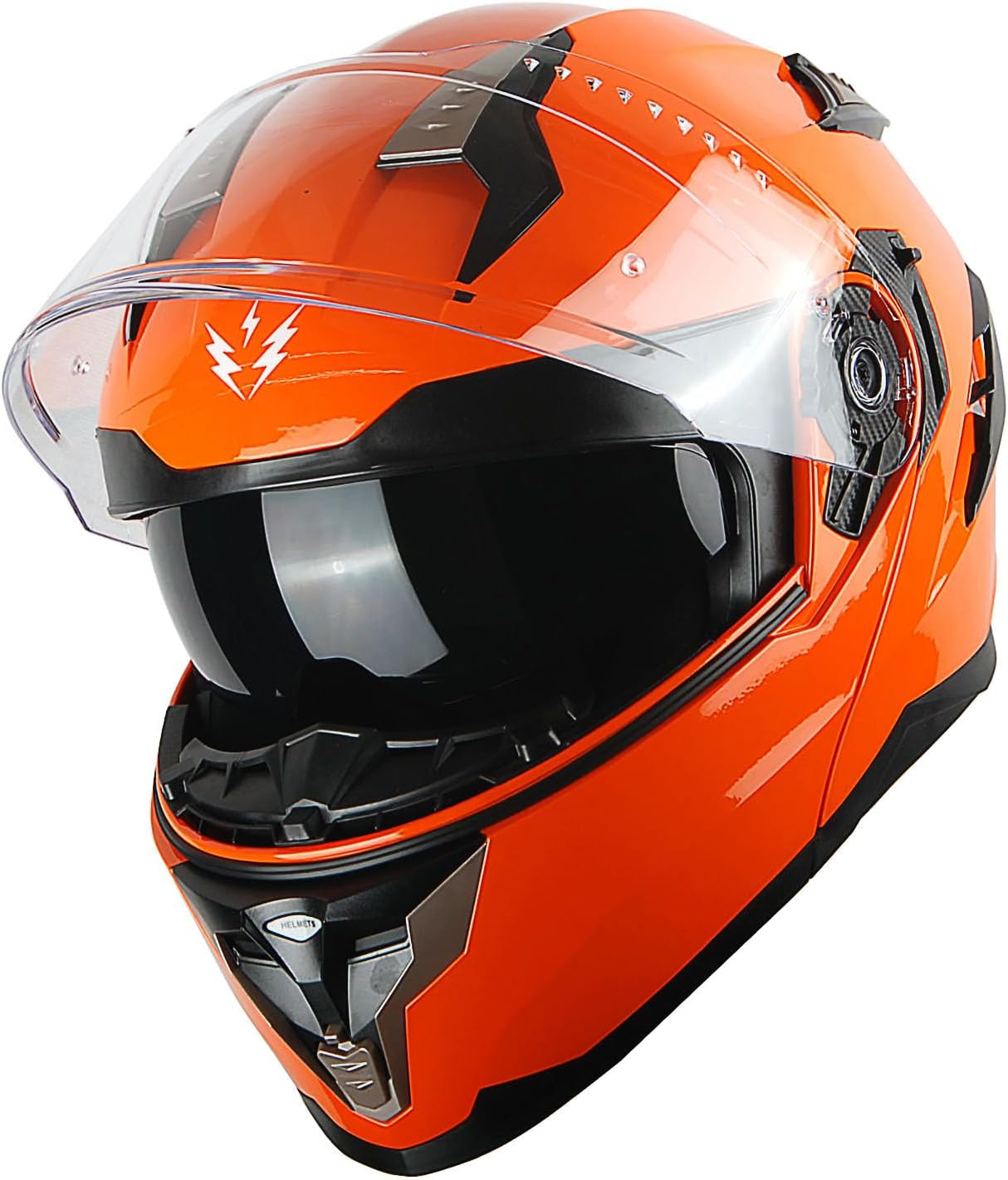 1Storm Motorcycle Modular Full Face Helmet DOT Adults Street Bike Flip up Dual Visor Sun Inner Shield Anti Fog Pinlock Shield: Gloss Orange