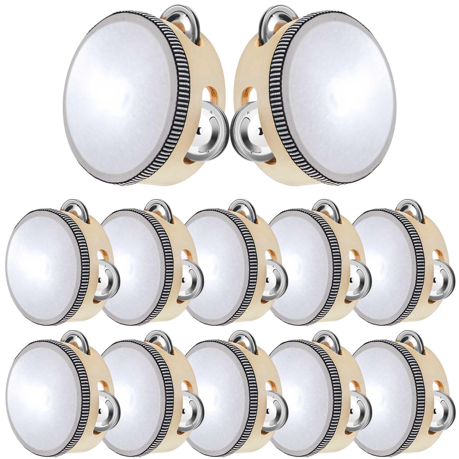 12 Stück LED-Tamburine für Erwachsene, 10,2 cm, Musik-Trommel, Holz, Metallschellen, pädagogische Trommel, Mini-Percussion-Geschenk, leuchtet im Dunkeln, Instrument für Hochzeit, Kirche