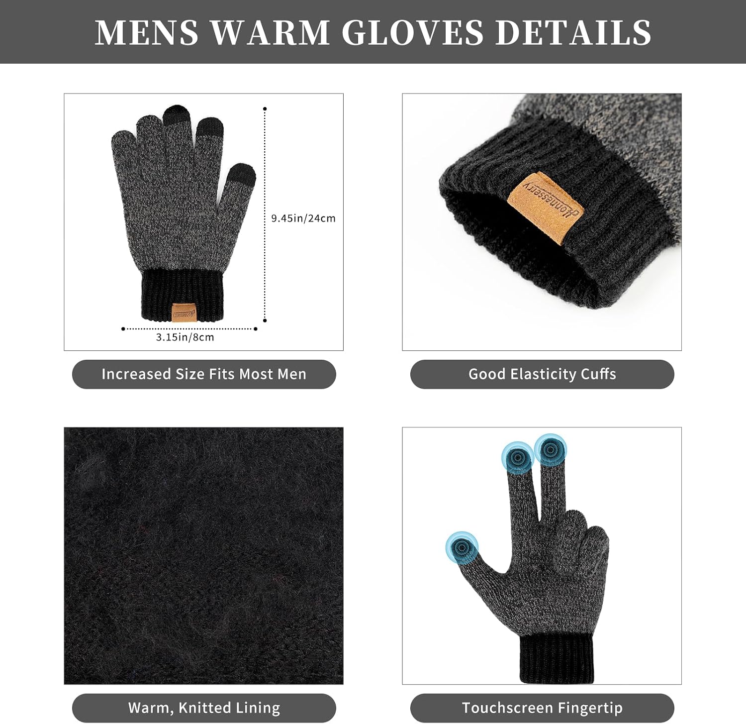 Winter Beanie Hats Long Neck Scarf for Men and Touchscreen Gloves 3PCS Set