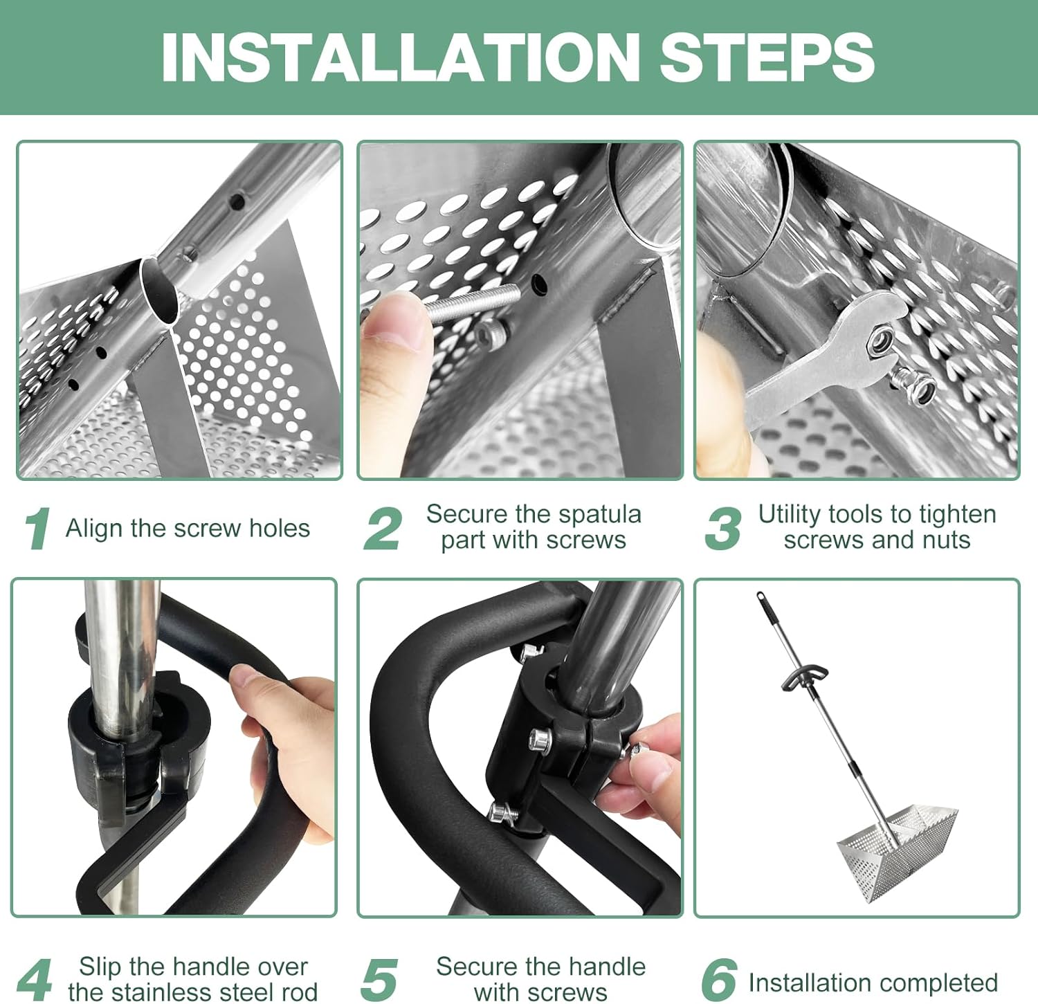 Sand Flea Rake - Heavy Duty Stainless Steel Sand Scoop Detachable 47" Long Handle Sand Sifter for The Beach with 16" Width Basket Metal Detecting Tool for Collecting Shark Teeth (Silver)