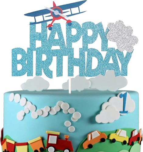 Miniatura 1 de Decoración para pastel de cumpleaños de avión, decoración de fiesta de primer cumpleaños, tema de viaje, suministros para fiestas de cumpleaños para