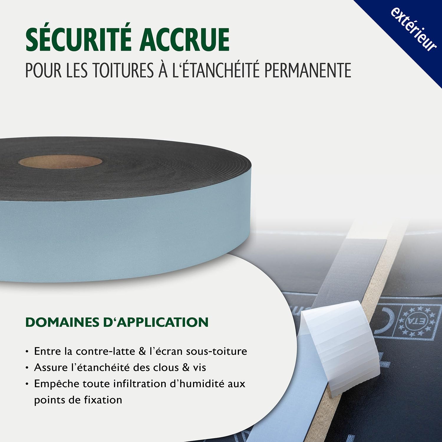 ALMO 5 rouleaux de bande d'étanchéité PE double face fortement adhésive (30m x 60mm) bande d'étanchéité bande de séparation autocollante pour écrans de sous-toiture, anthracite