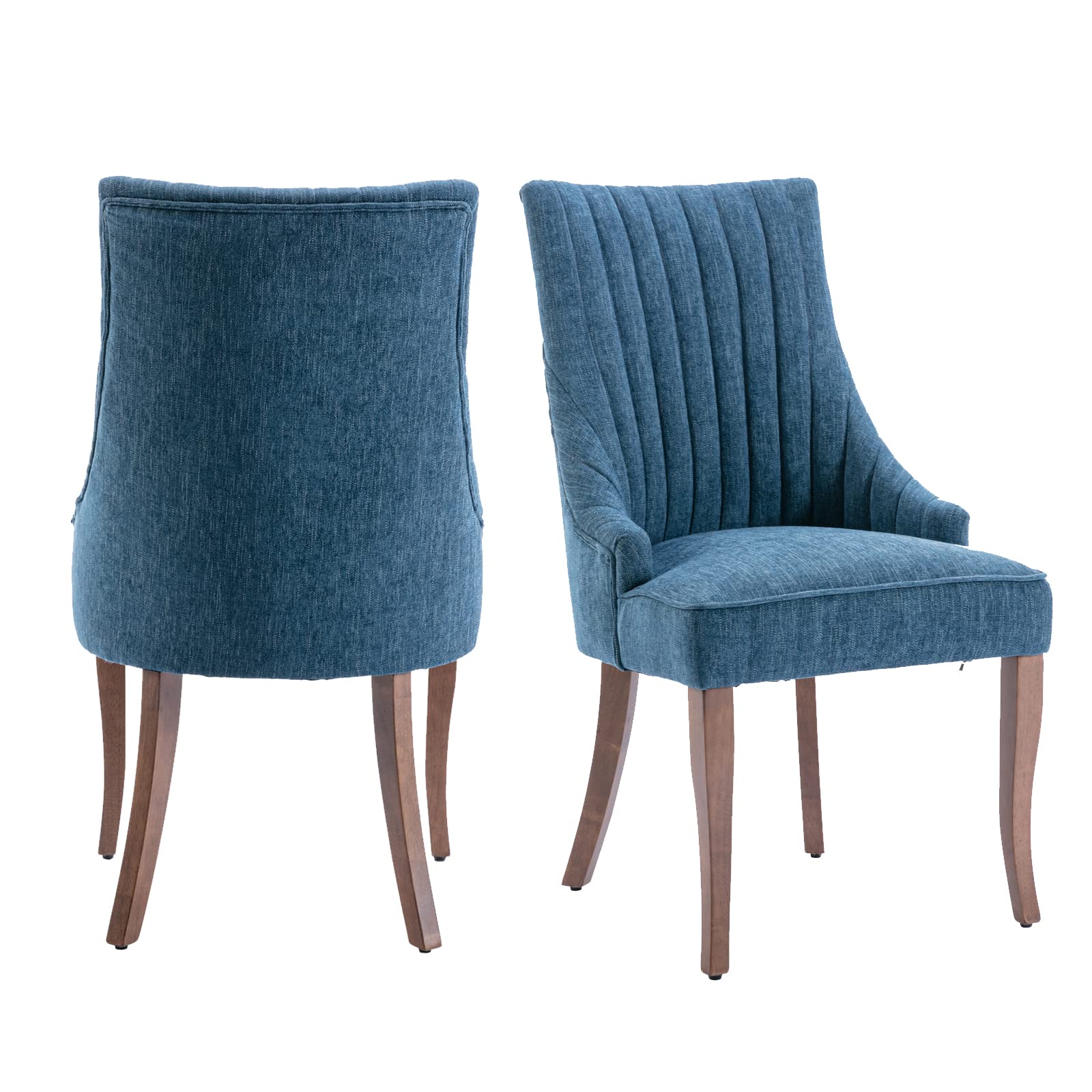 mikibama Linen Dining Chairs Set of 2 Channel Tufted Kitchen Dinner Chair Comfy Fabric Upholstered Accent Chair for Dining Room with Solid Wood Legs (