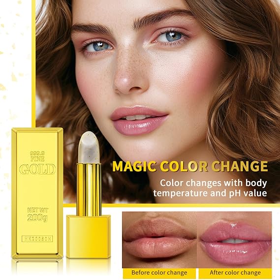 Color Changing Lipsticks Temperature Lipstick with Hydrating Gold Foil,Crystal Shine Pink Lipgloss Moisturizing Full Colour Creamy Texture For Women Teens Girl Personalized Color