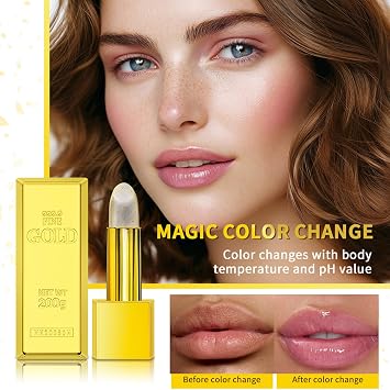 Color Changing Lipsticks Temperature Lipstick with Hydrating Gold Foil,Crystal Shine Pink Lipgloss Moisturizing Full Colour Creamy Texture For Women Teens Girl Personalized Color