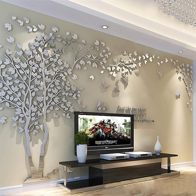 3D DIY Tree Wall Sticker Large Family Bird and Tree Wall Decal Art Mural Stickers Home Decor for Living Room Bedroom Nursery Kindergarten Home Decoration TV Backdrop Wall
