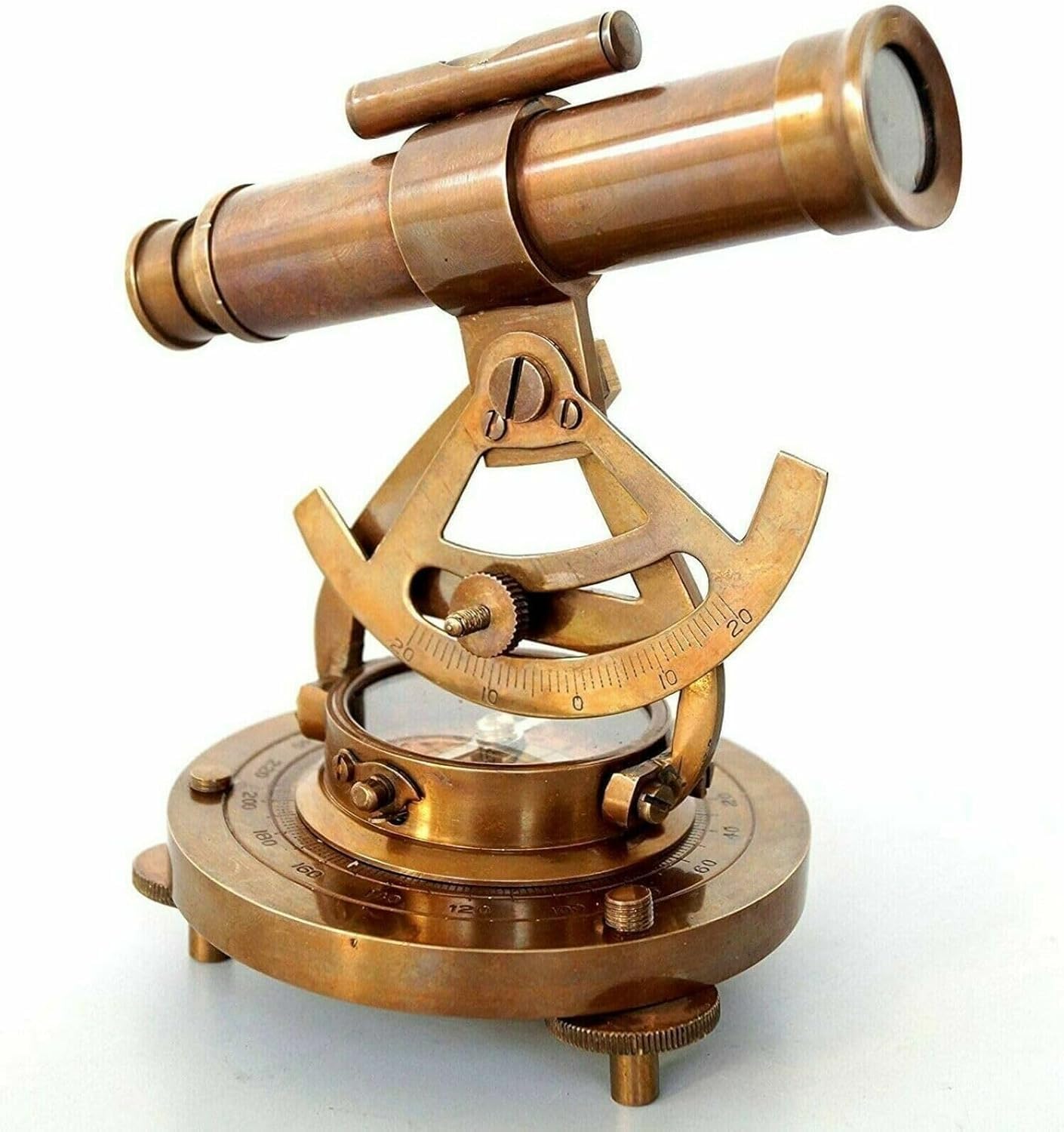 Vintage Style Brass Theodolite Alidade Telescope with Compass, Antique Finish, 4 Inch