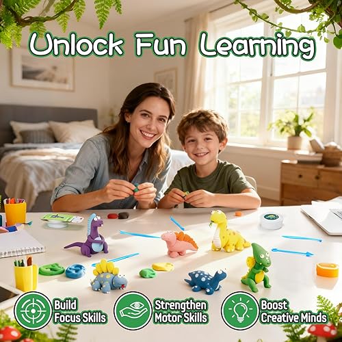 Miniatura 2 de Kit de arcilla seca al aire, arcilla para modelar para niños, 9 modelos de arcilla mágica de dinosaurio con herramientas de escultura y tutoriales,