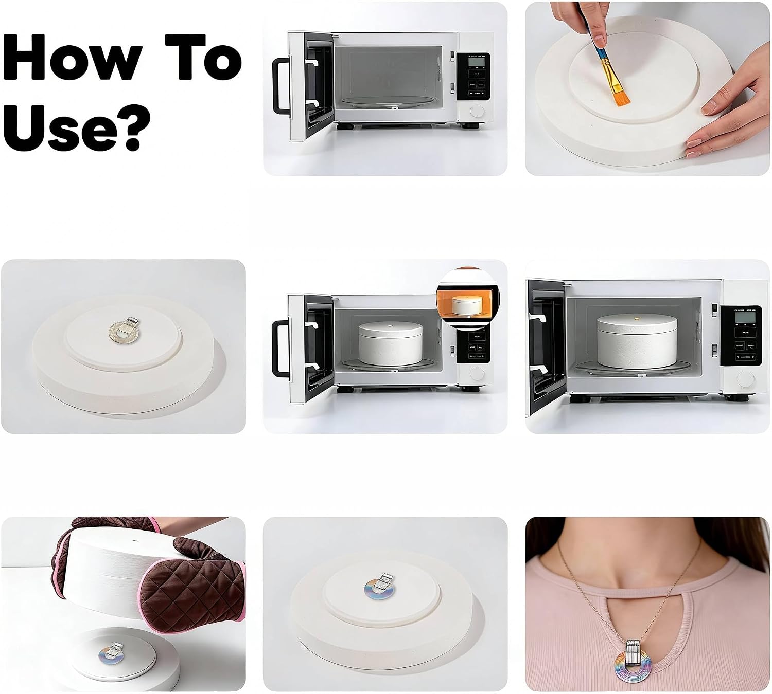 Large Professional Microwave Kiln Kit for Glass Fusing, Pottery & Jewelry Making - Includes 20 Kiln Papers (10 Round & 10 Square), Fast Heating in 6-8 Mins, 13.5x4.5cm Interior, White
