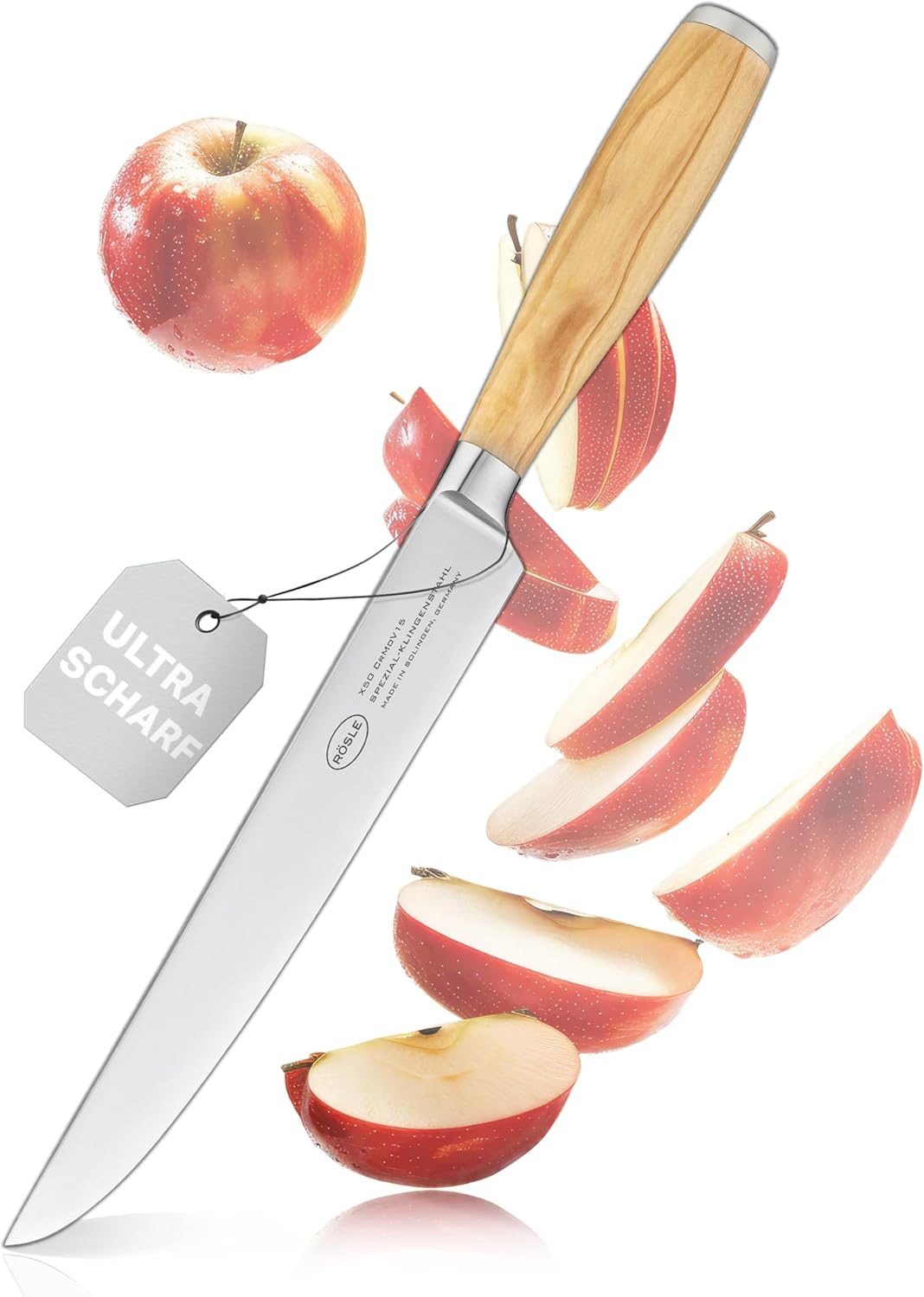 Rösle Artesano Forged Carving Knife with Olive Wood Handle, Great for Preparing Meat and Carving all Types of Meat, 8 in Blade