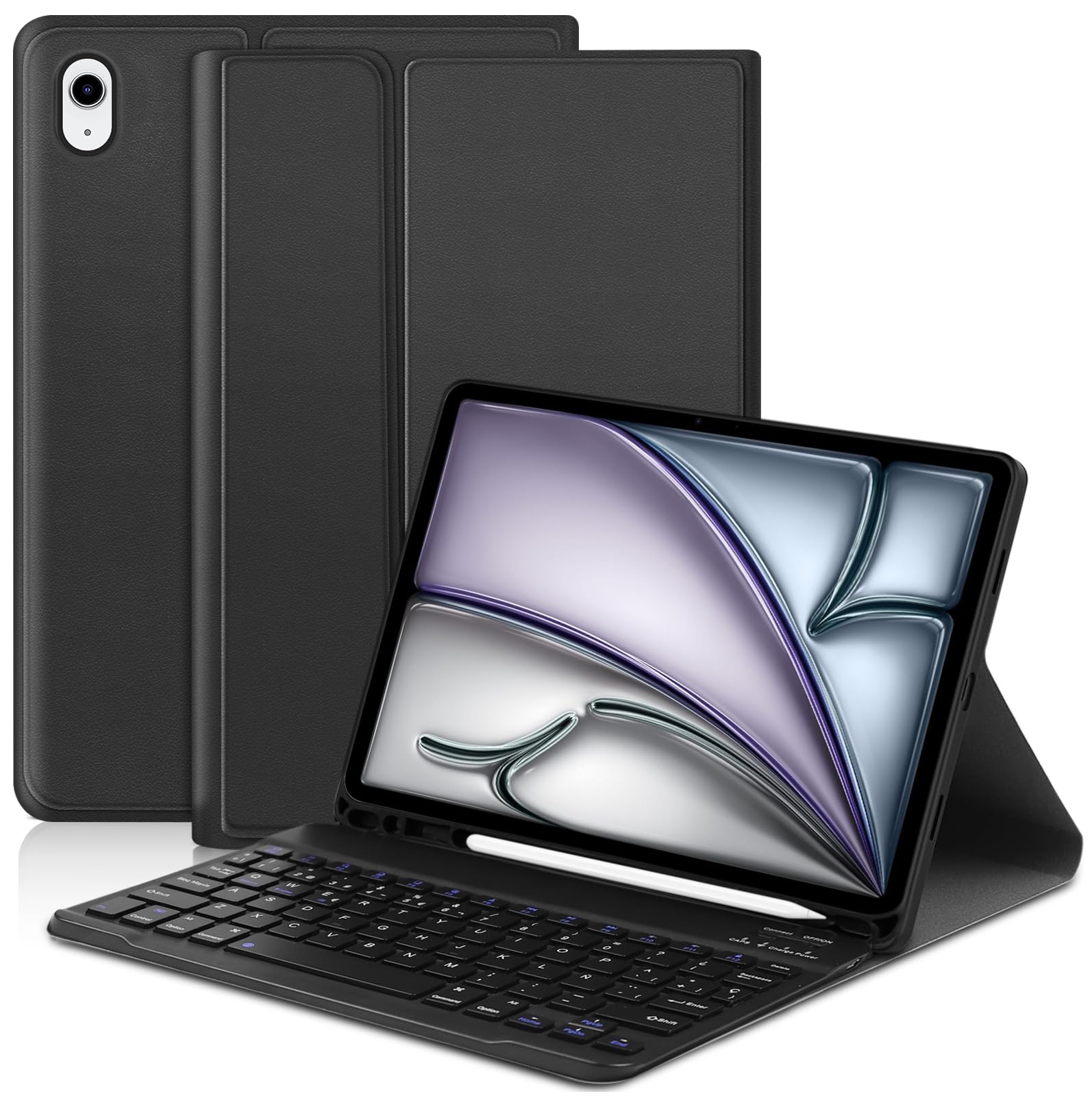 iPad Air 11 Pulgadas 2025 M3 / 2024 M2 Funda con Teclado, Español Ñ Teclado Desmontable con Funda para iPad Air 6.Gen 11"/ Air 5/4.Gen 10,9"