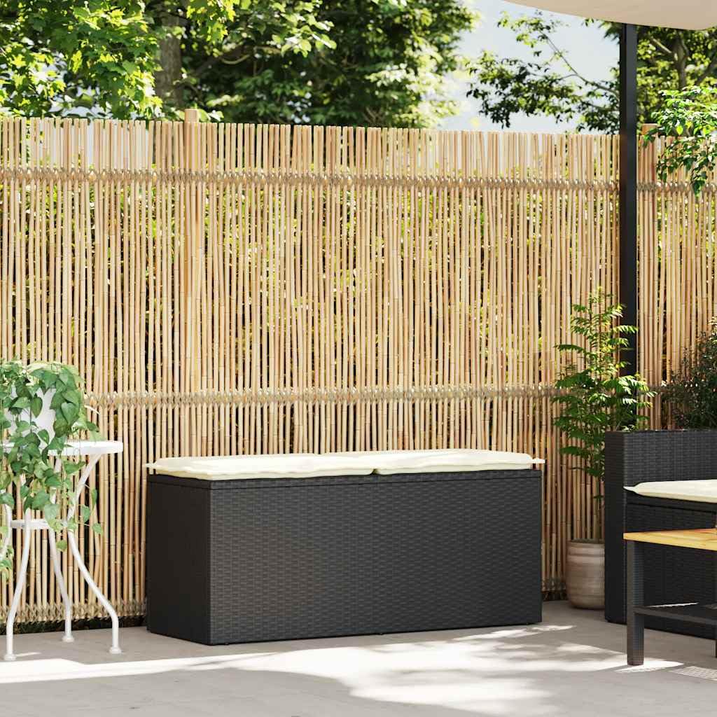 VidaXL Gartenbank mit Kissen Schwarz 110x40x44 cm PE-Rattan, Terrassenbank, Außenbank, Garten Sitzbank, Outdoor Bank, Sitzbank Terrasse