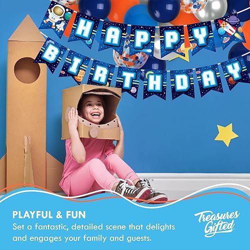 Miniatura 4 de Treasures Gifted Cartel de cumpleaños del espacio exterior, suministros para fiesta de cumpleaños del espacio exterior, decoraciones de fiesta de