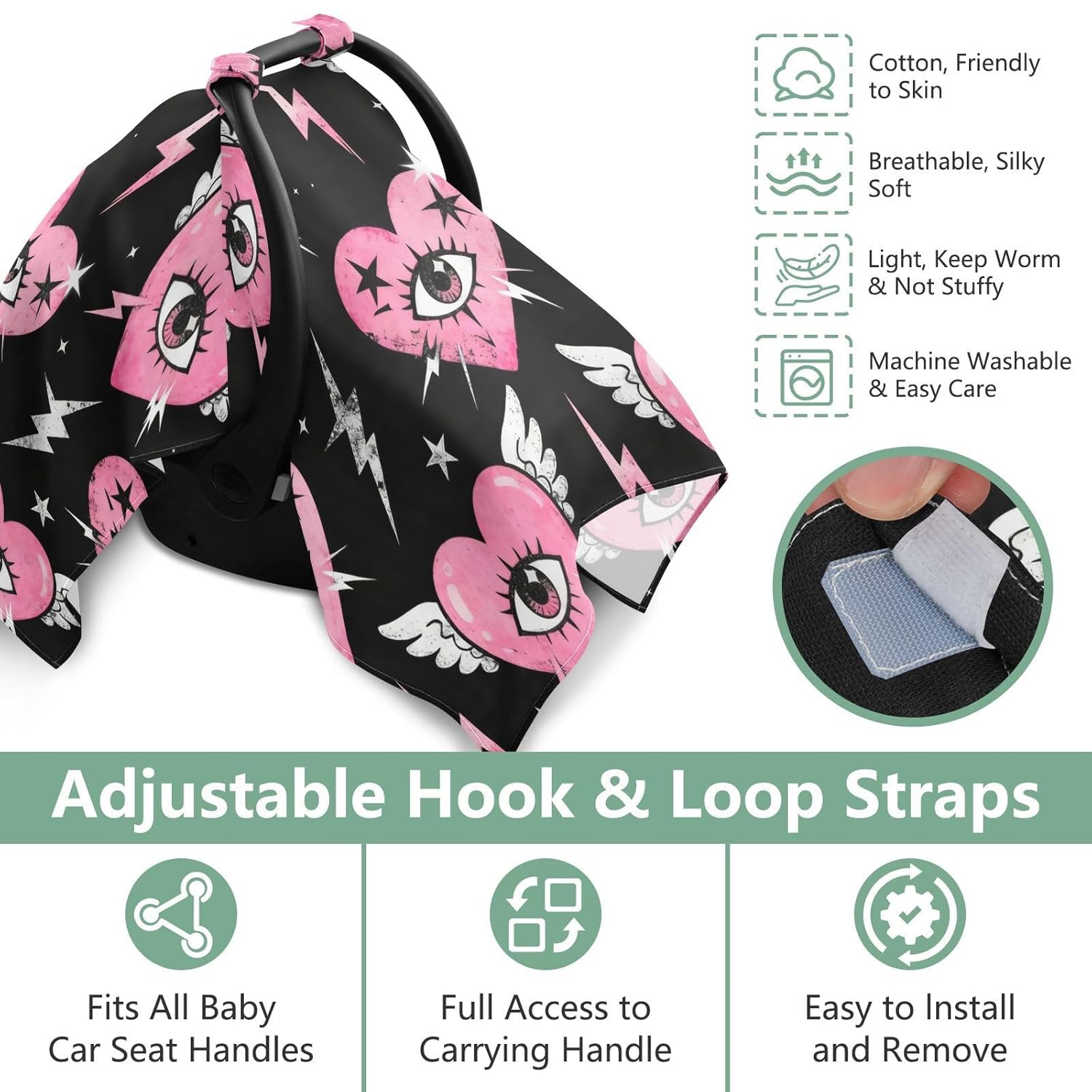 Baby Stroller Sun Shade UV Protection Car Seat Net,Travel Accessories Blush Winged Eye Heart