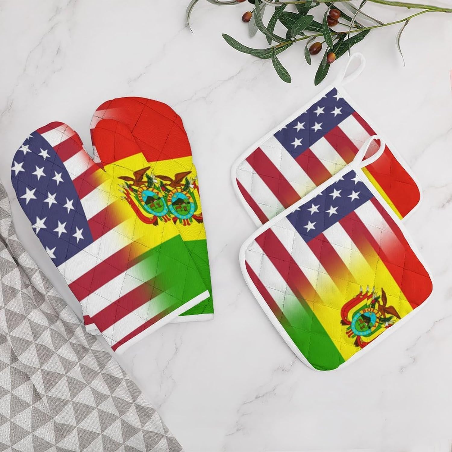 U.S.A Bolivia Flag Oven Mitts and Pot Holders 4Pcs Set Heat Resistant Cooking Mitts Hot Pads