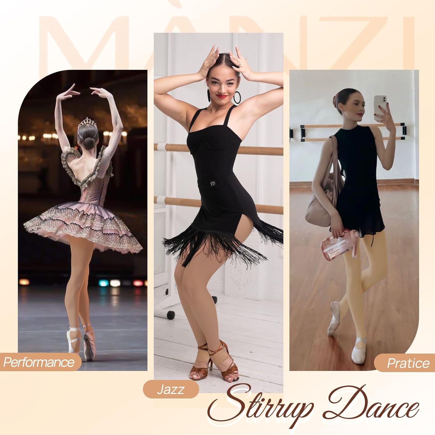 MANZI Women's Stirrup Tights Convertible Dance Tights Adult Women for Ballet Pack of 2 - Image 7