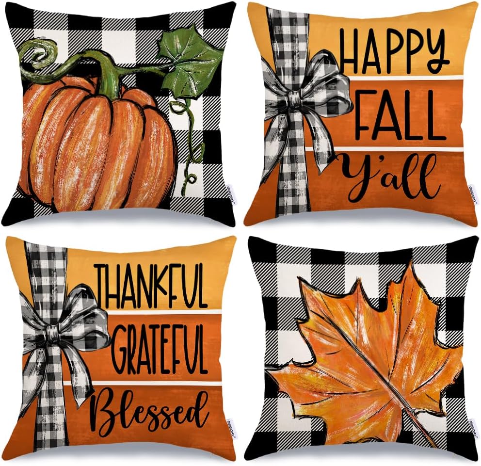 AVOIN Fall Pumpkin Polka Dot Leaves Pillow Cover - 12x20 Inch Thanksgiving Harvest Decor For Sofa, Couch, Home